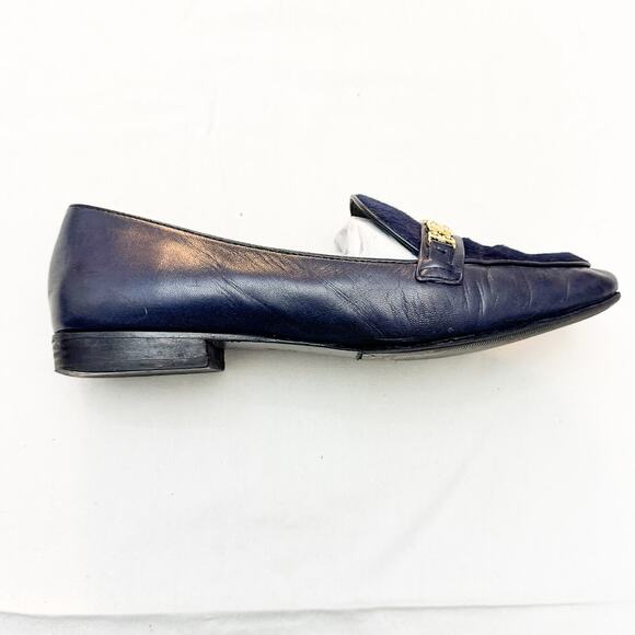 Tory Burch Gemini Cow Fur Link Loafer Leather Navy Blue Size 11 EUC - Picture 5 of 5